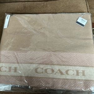 Coach Varsity Stripe Poncho F76392 in Camel with Pink and Cream NWT